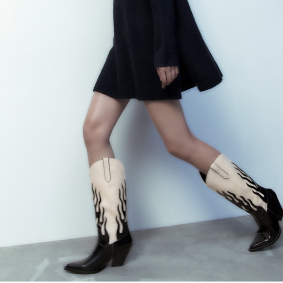 Zara Shoes Zara Contrasting Flame Cowboy Boots Poshmark